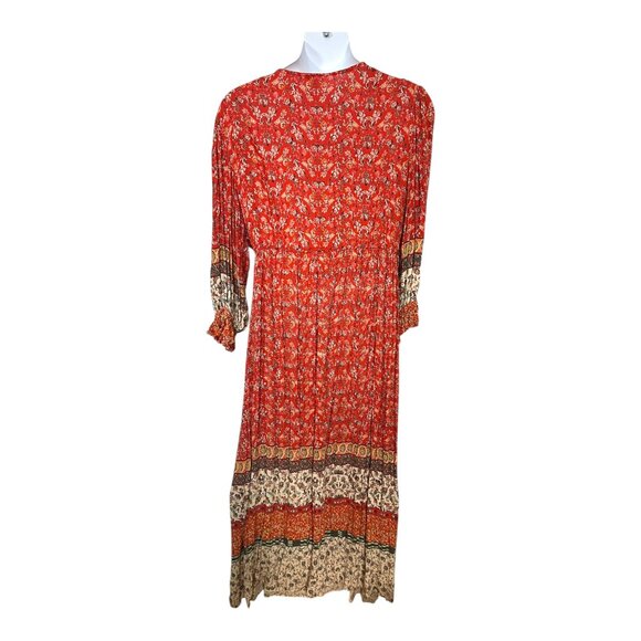 2X Long Sleeve Gauzy Rayon Red Floral Bohemian Maxi Dress Festival Gypsy - Picture 5 of 6